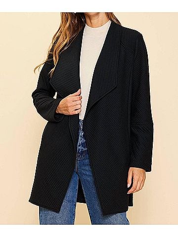 Skies Are Blue Thick Knit Fold Over Collar Cardigan in Black (view 2)