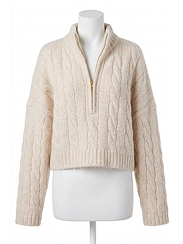 Bishop + Young 1/2 Zip Long Sleeve Cable Sweater in Oat (view 1)