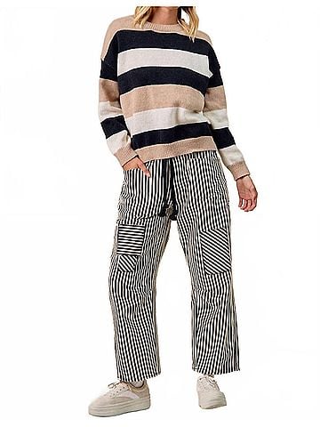 Bibi Women's Striped Sweater in Black Oatmeal (view 2)