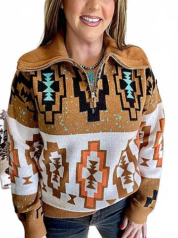Bibi The Rowdy Aztec Sweater in Brown (view 2)