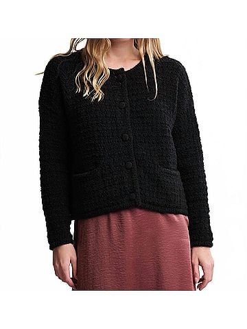 Barefoot Dreams Cozychic Textured Button Front Cardigan in Black (view 2)