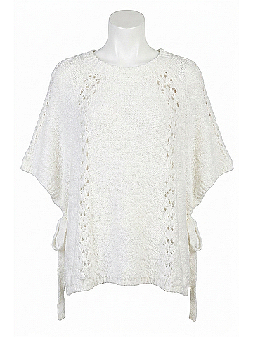 Easel Half Sleeve Knitted Poncho in Cream (view 1)