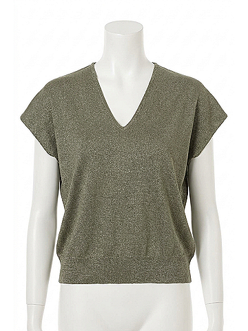 Lilla P Metallic V-Neck Sweater in Loden Sparkle (view 1)