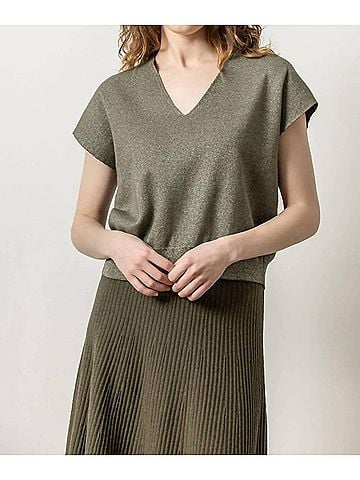 Lilla P Metallic V-Neck Sweater in Loden Sparkle (view 2)