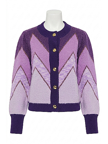 Allison Fuzzy Chevron Cardigan in Purple (view 1)