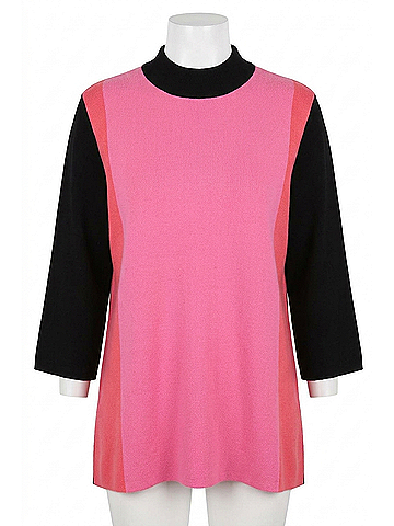 Fate Vianka Color Block Mock Neck Sweater in Pink/Black (view 1)