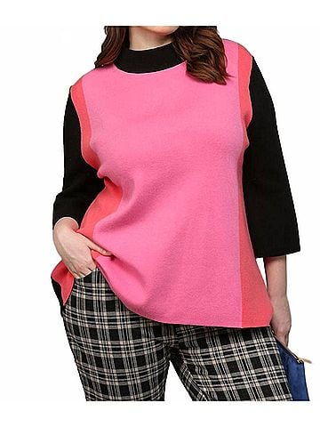 Fate Vianka Color Block Mock Neck Sweater in Pink/Black (view 2)