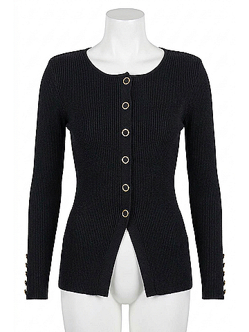 Generation Love Cherish Rib Cardigan Top in Black (view 1)