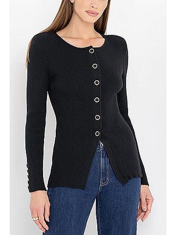 Generation Love Cherish Rib Cardigan Top in Black (view 2)