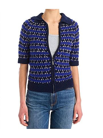 Allison Carlyle Zip Up Sweater in Blue/Black (view 2)