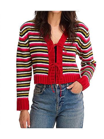 Allison Hailey Tie Cardigan in Red Multi (view 2)