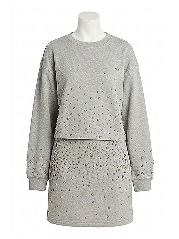 Allison Rhinestone Cropped Pullover in Heather Grey (view 1)