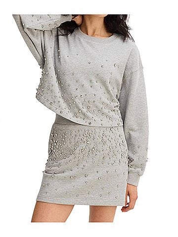 Allison Rhinestone Cropped Pullover in Heather Grey (view 2)
