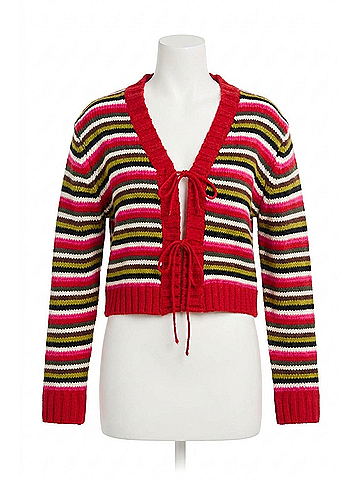 Allison Hailey Tie Cardigan in Red Multi (view 1)