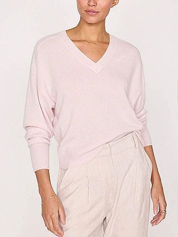 Brochu Walker Leia Vee Cashmere Sweater in Rose Quartz (view 2)