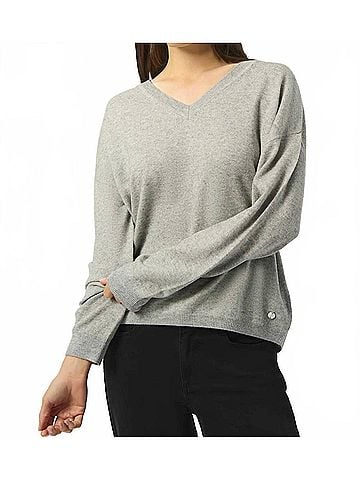 Joseph Ribkoff V-Neck Long Sleeve Sweater Top in Light Grey (view 2)