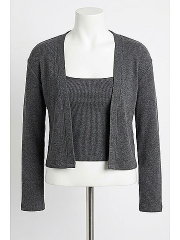 perfectwhitetee Kelsey Long Sleeve Cardigan in Charcoal (view 2)