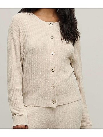 Barefoot Dreams Textured Rib Cardigan in Beige (view 2)