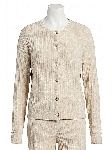 Barefoot Dreams Textured Rib Cardigan in Beige (view 1)