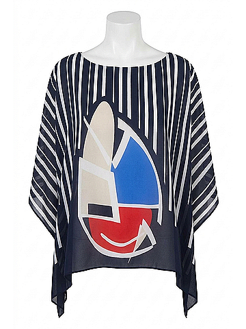 Joseph Ribkoff Striped Abstract Poncho Top in Midnight Blue/Multi (view 1)