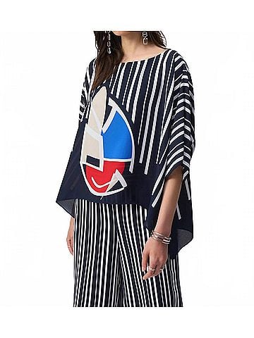 Joseph Ribkoff Striped Abstract Poncho Top in Midnight Blue/Multi (view 2)