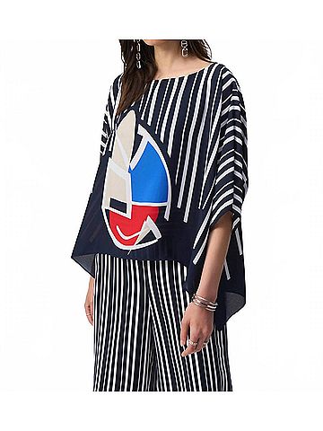 Joseph Ribkoff Striped Abstract Poncho Top in Midnight Blue/Multi (view 2)