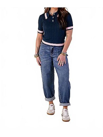 Simply Southern Cher Polo Sweater in Navy (view 2)