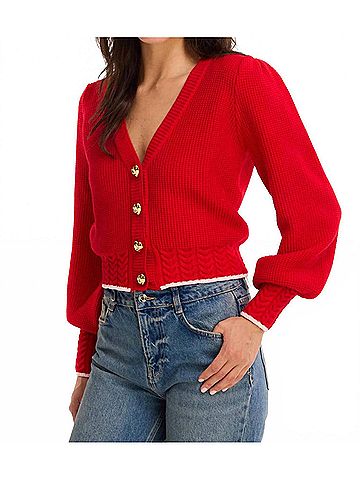 Allison Solid Piper Cardigan in Red (view 2)