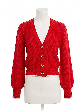Allison Solid Piper Cardigan in Red (view 1)