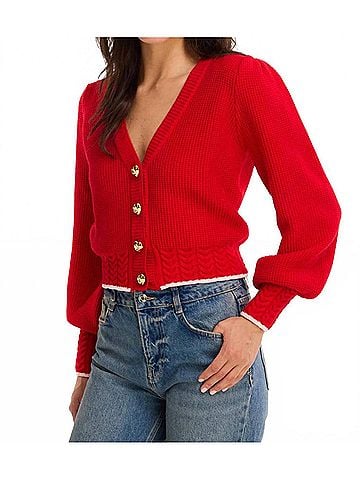 Allison Solid Piper Cardigan in Red (view 2)