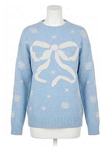LoveShackFancy Francie Wool Jacquard Pullover Sweater in Snowflake Blue (view 1)