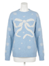 LoveShackFancy Graphic Blue Francie Wool Jacquard Pullover Sweater in Snowflake Blue Size M - photo 1