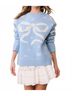 LoveShackFancy Graphic Blue Francie Wool Jacquard Pullover Sweater in Snowflake Blue Size M - photo 2