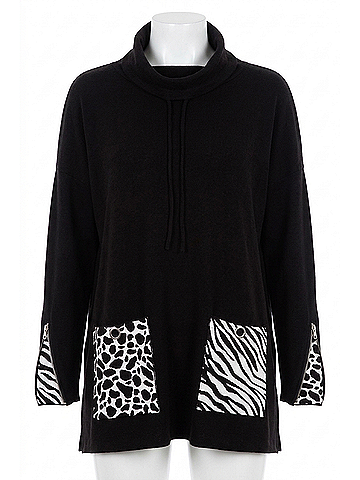 Angel Apparel Animal Print Pocket Poncho in Black/White (view 1)