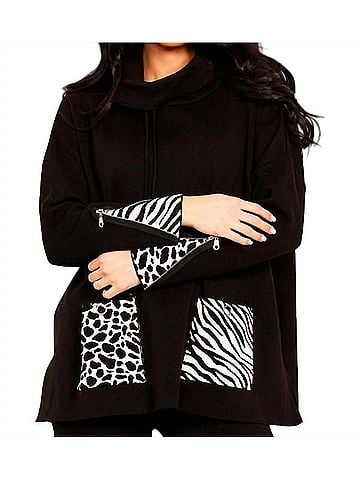 Angel Apparel Animal Print Pocket Poncho in Black/White (view 2)