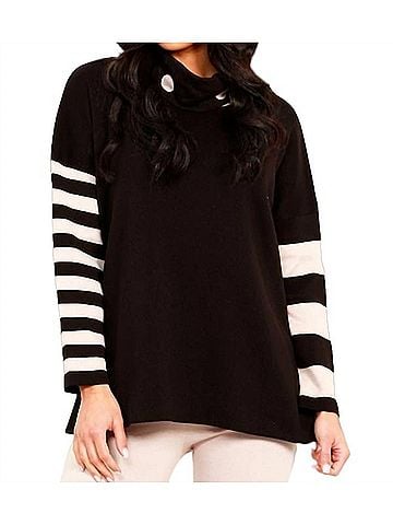 Angel Apparel Stripe And Dot Poncho in Black/Stone (view 2)