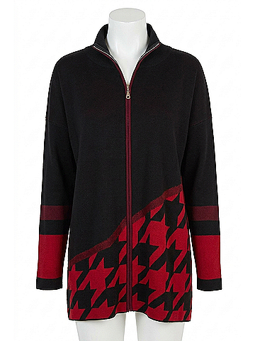 Angel Apparel Houndstooth Zip Up Poncho in Black/Red (view 1)