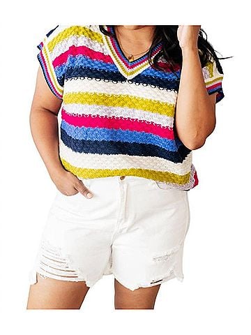 Jodifl Another One V-Neck Striped Top in Multi (view 2)