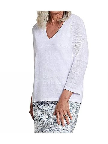 Tribal Blended Yarn Drp Shoulder Sweater in White (view 2)
