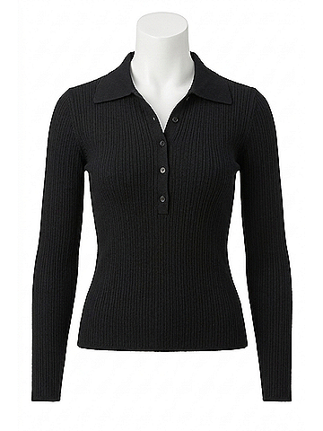 Lilla P Polo Collar Henley Sweater in Black (view 1)