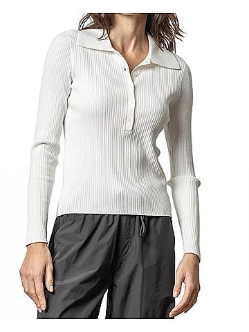 Lilla P Polo Collar Henley Sweater in White (view 2)