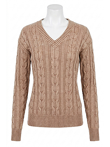 Charlie B Cold Dye Cable Knit Sweater in Truffle (view 1)