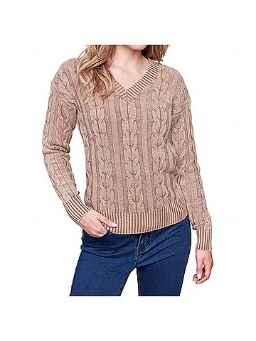 Charlie B Cold Dye Cable Knit Sweater in Truffle (view 2)