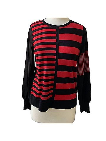 Elliott Lauren Crew Neck Pullover Top in Black W/Red Stripes (view 2)
