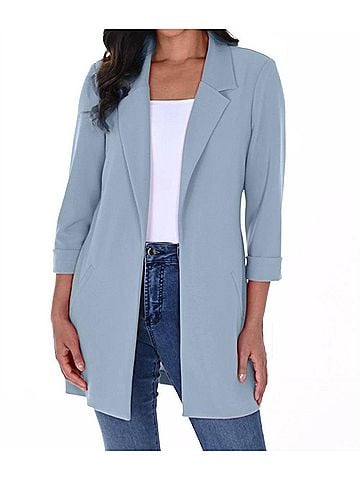Frank Lyman Design Open Knit Blazer Jacket in Sky Blue (view 2)