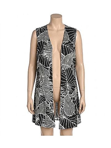 Frank Lyman Design Printed Woven Vest in Black/Beige (view 1)