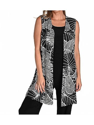Frank Lyman Design Printed Woven Vest in Black/Beige (view 2)