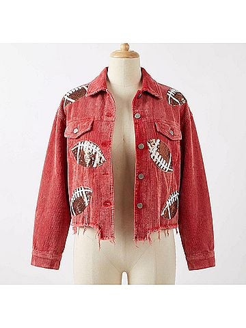 Bibi Football Sequin Embroidery Jacket in Vintage Red (view 1)