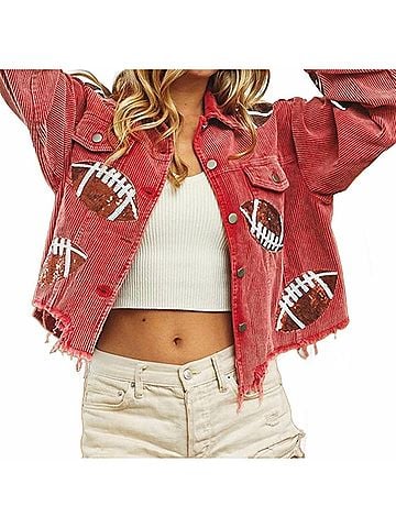 Bibi Football Sequin Embroidery Jacket in Vintage Red (view 2)