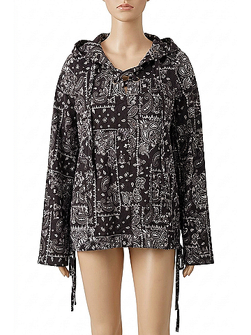 AndTheWhy Lace Up Pullover Windbreaker Jacket in Black, White (view 1)